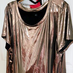 Wet Metallic Scoop Neck Shirt